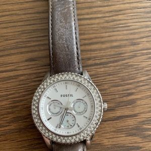 Fossil genuine leather and rhinestone watch